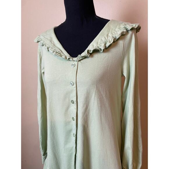 sage green long sleeve dress asos size 6 small medium button a-line - Picture 2 of 5